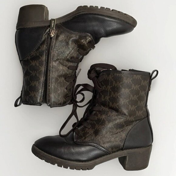 (GIRL’S 4) Michael Kors Dark & Light Brown Mid-Calf Logo-Patterned Boots - Picture 2 of 11